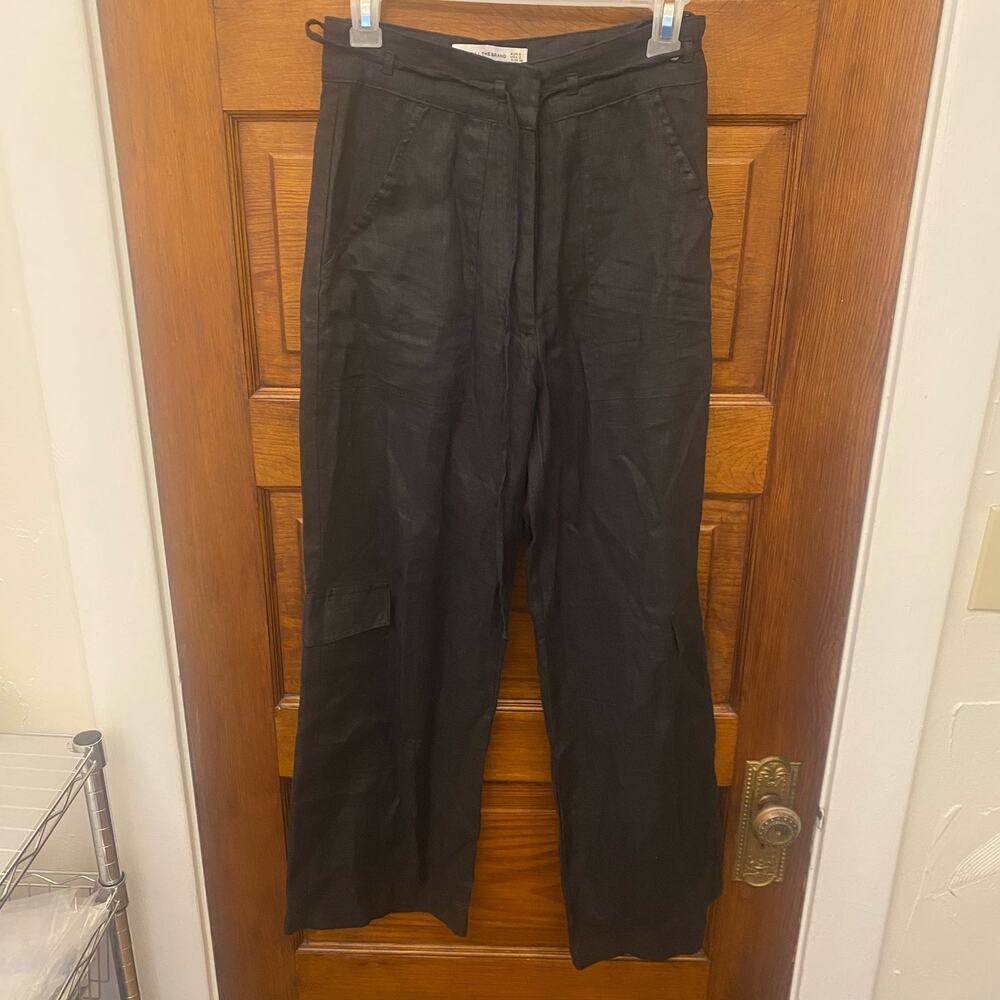 Faithfull The Brand Women's Linen Pants size 2 US Black w/ Pockets String Tie